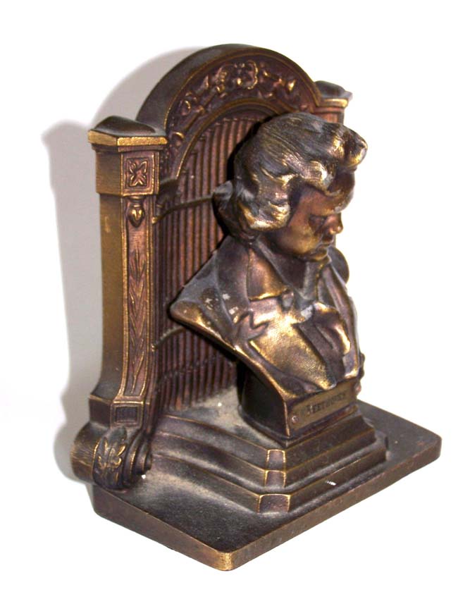 A Pair of Antique Bookends by Bradley & Hubbard circa 1920 depicting BEETHOVEN — image 3